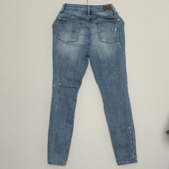 JUDY BLUE Jeans 5 / 27 Lace Patch Mid Rise Distressed Skinny Light Wash JB88432 - Picture 7 of 16